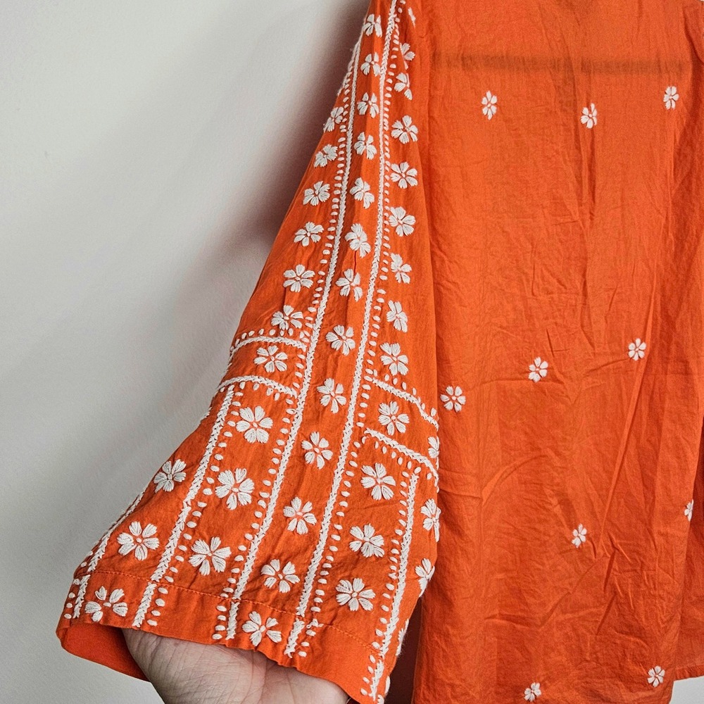 Madison Mathews Tunic Top Sz XS Orange White Floral Embroidered Cotton New - Picture 9 of 10